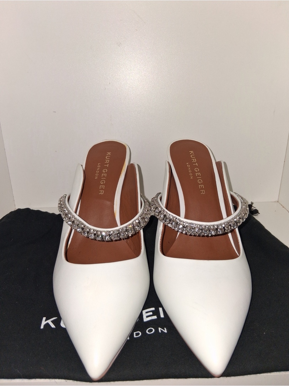 Kurt Geiger White leather Jeweled Pointed-Toe Slingback Mules